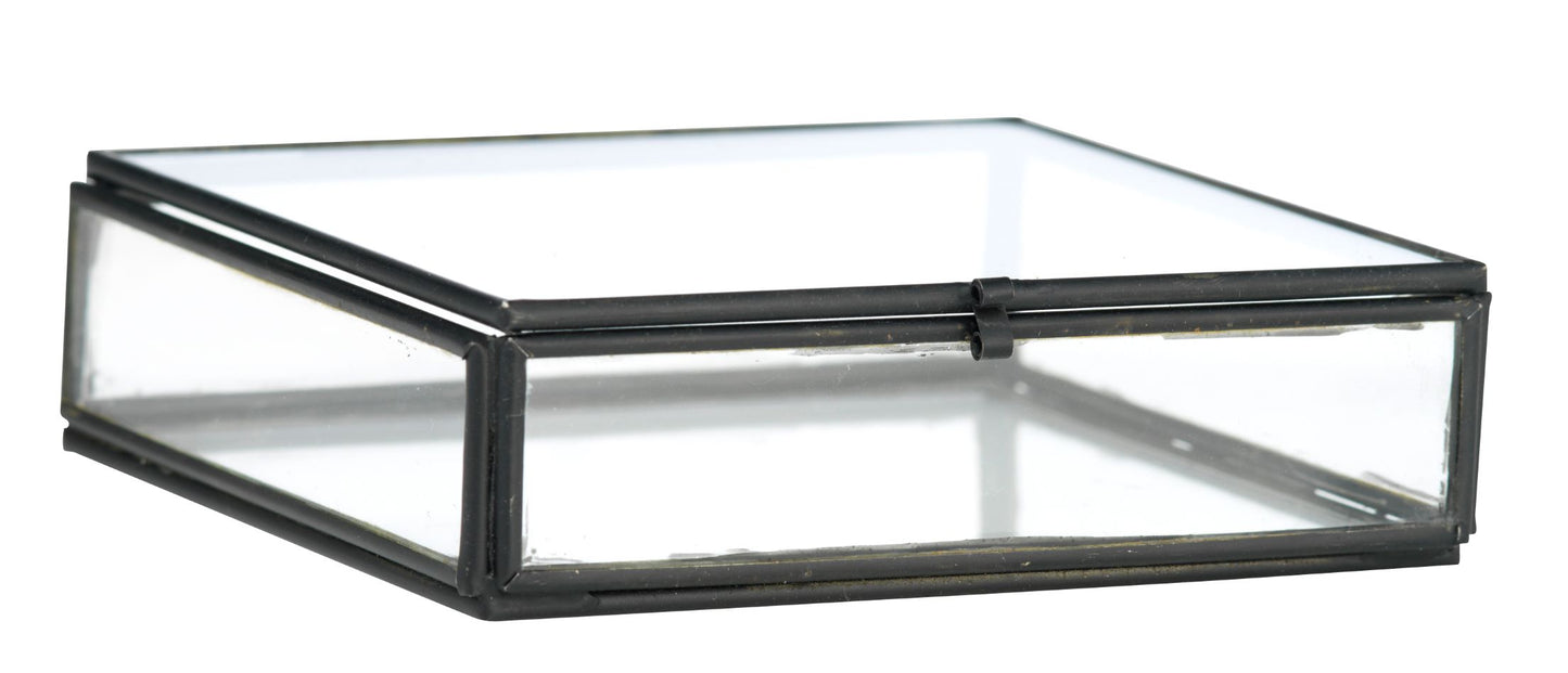 Square Black Glass Jewellery Box