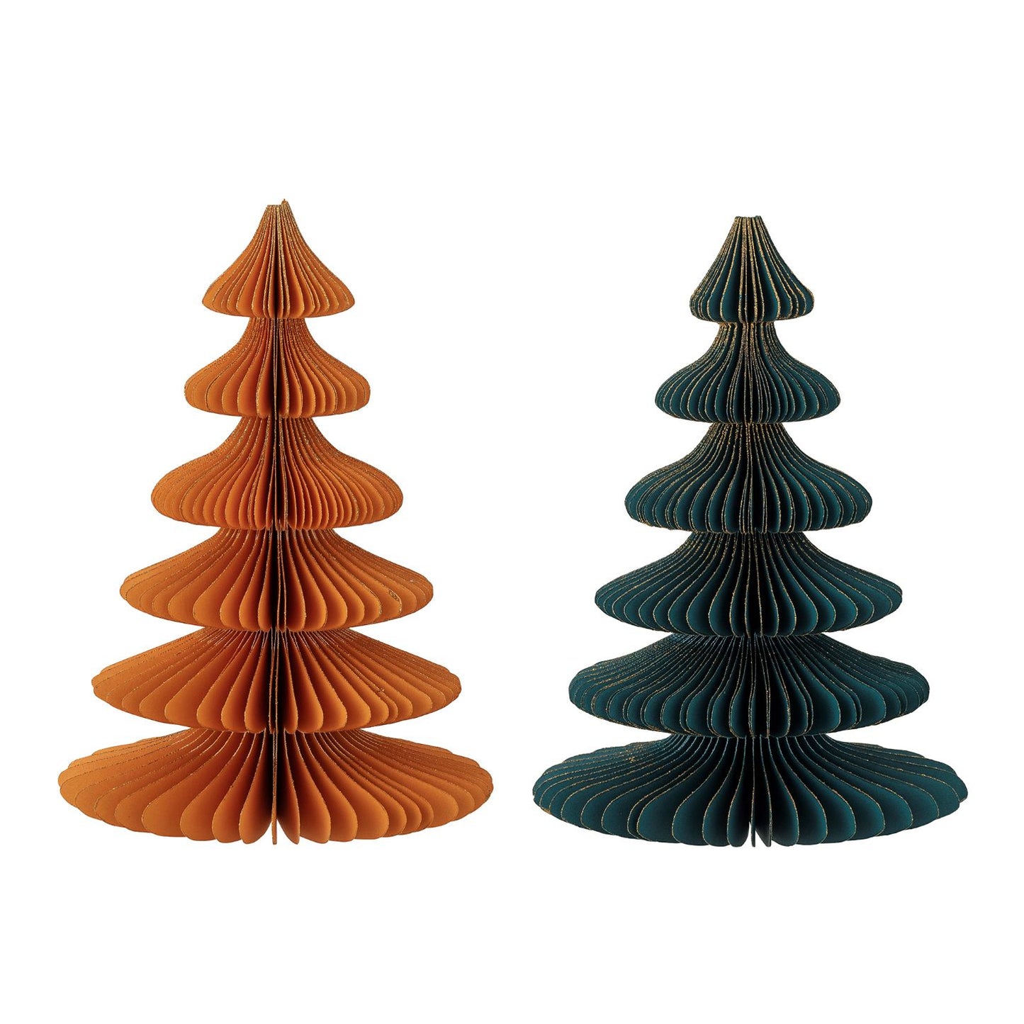 Decorative Paper Trees S/2 Teal & Orange with Gold