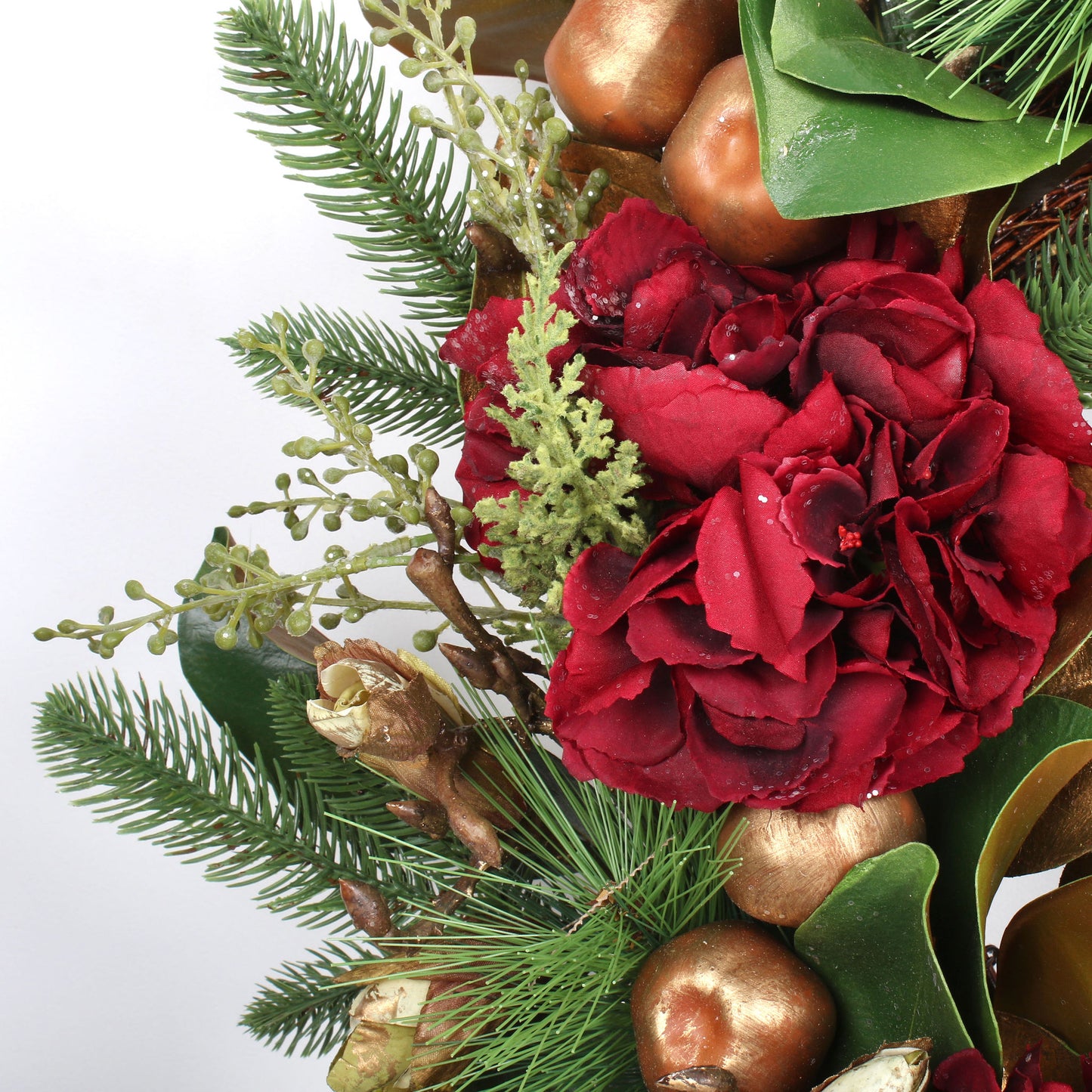 Luxury Gold Berry & Deep Red Hydrangea Wreath