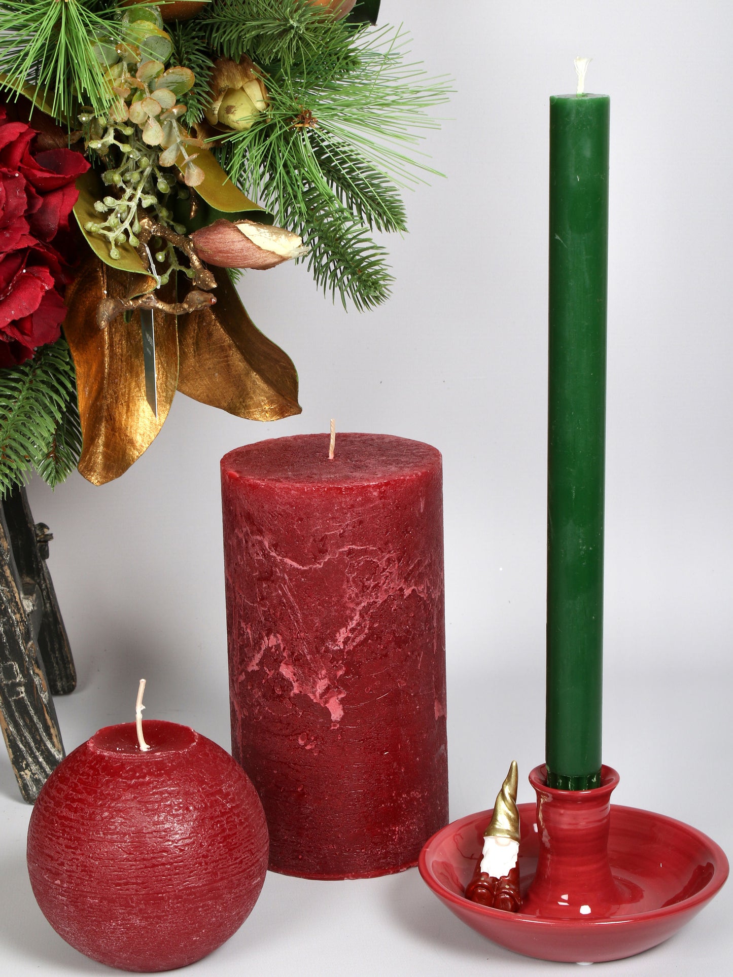 Column Diner Candle Holly Leaf Green S/2