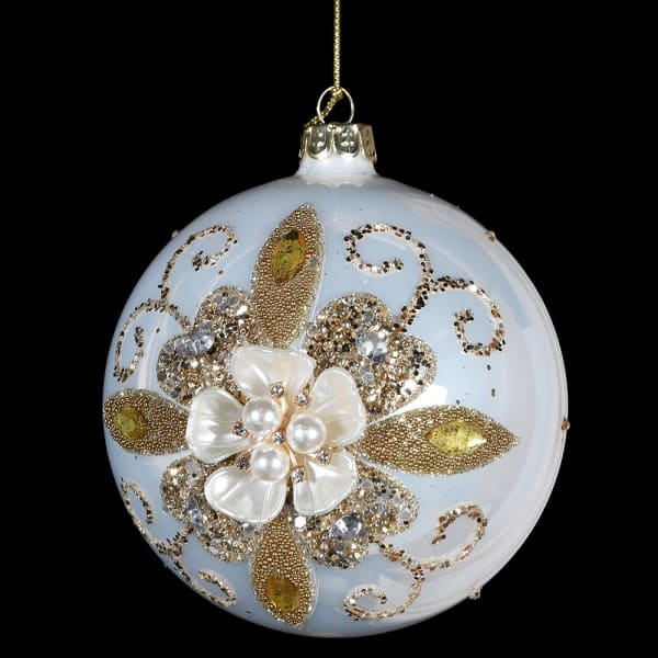 Gold Flower White Bauble
