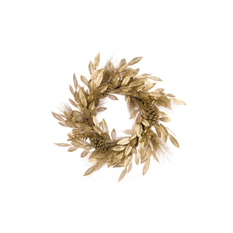 Gold Laurel Leaf & Pinecone Wreath