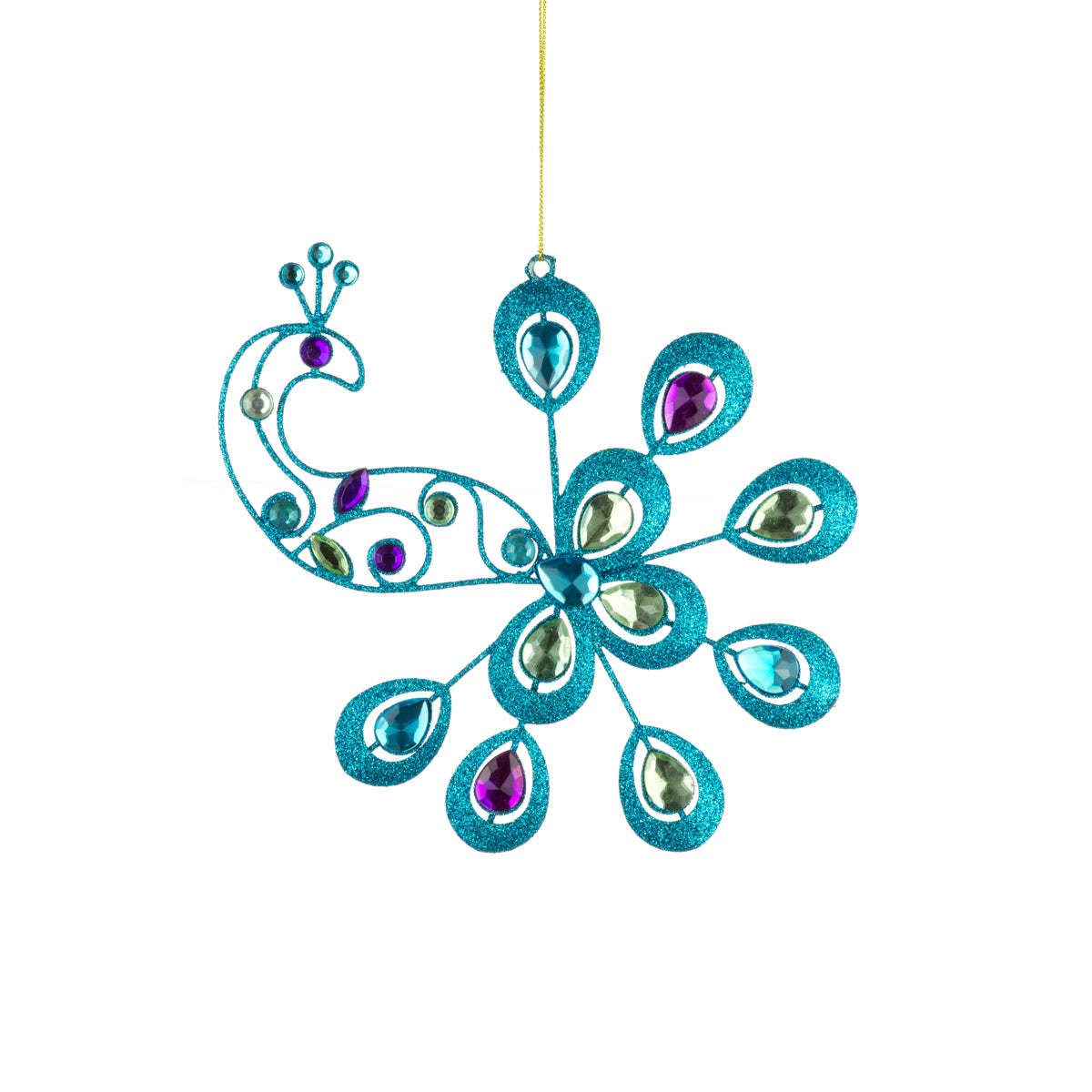 Jewelled Peacock Hanging Decoration - Teal Blue