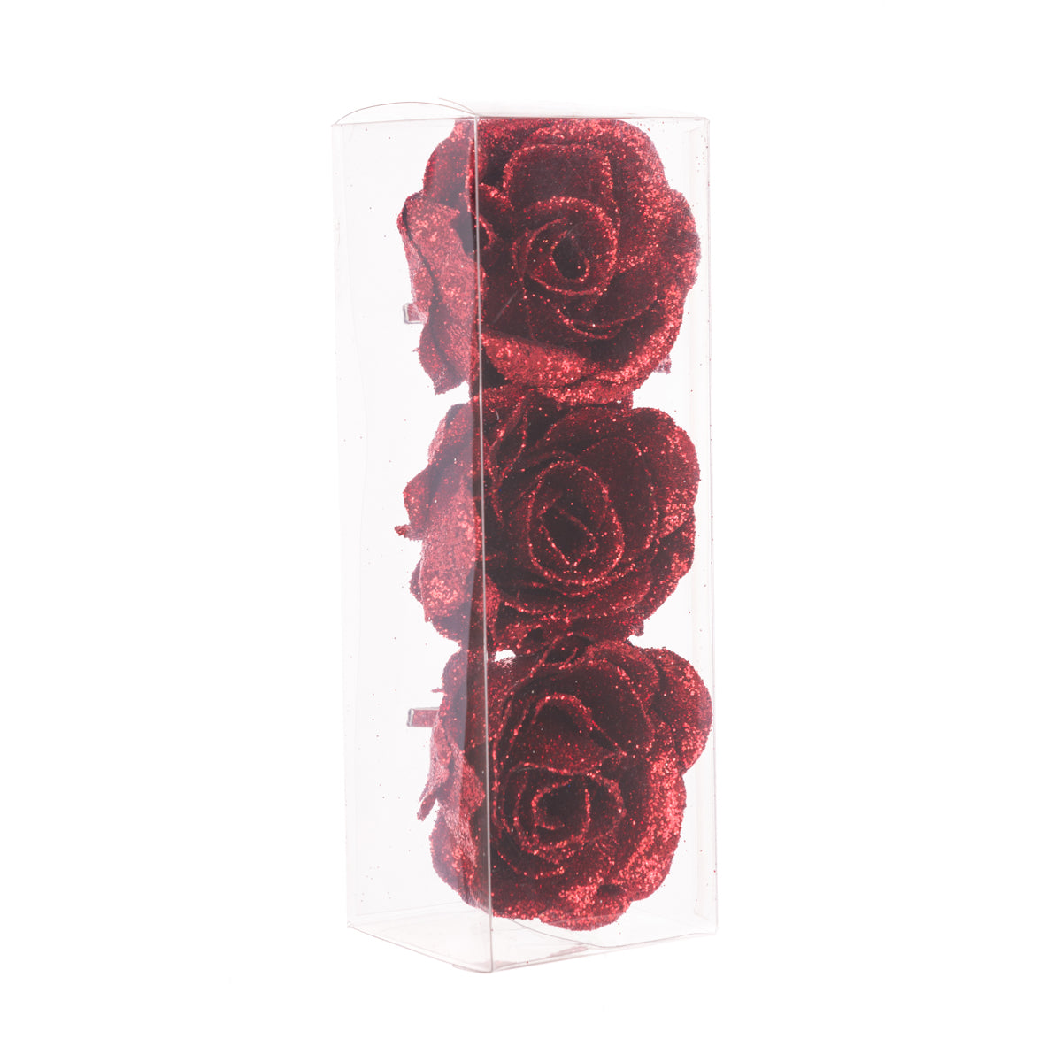 Vintage Red Glittered Rose Clip 3/PK