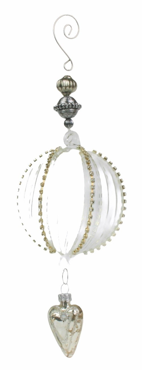 Diamante & Silver Drop Glass Bauble