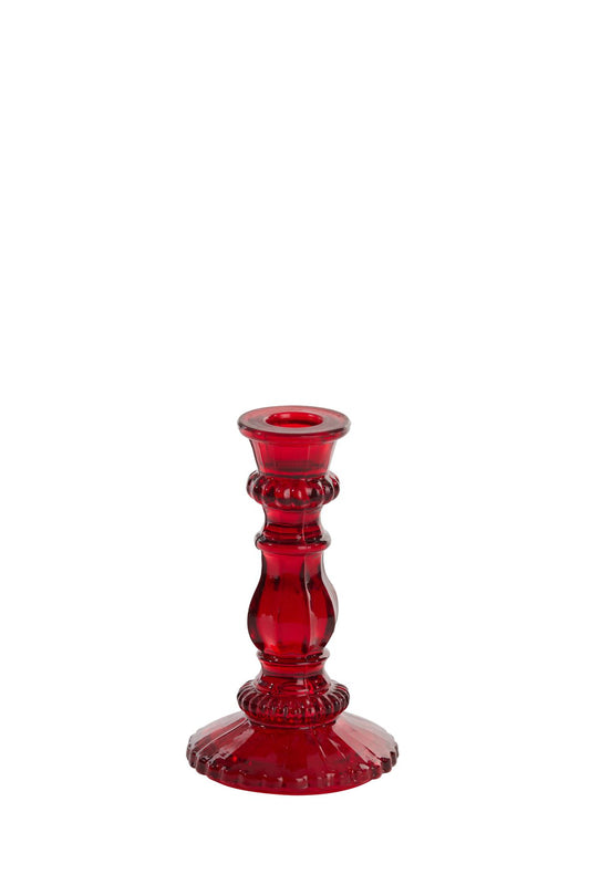 Red Glass Candle Holder Low