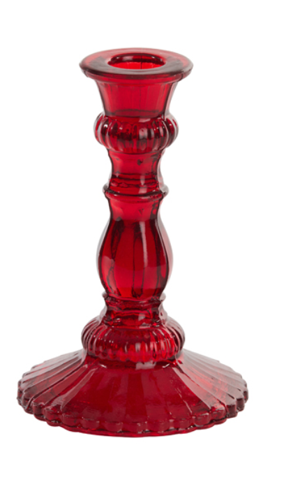 Red Glass Candle Holder Tall