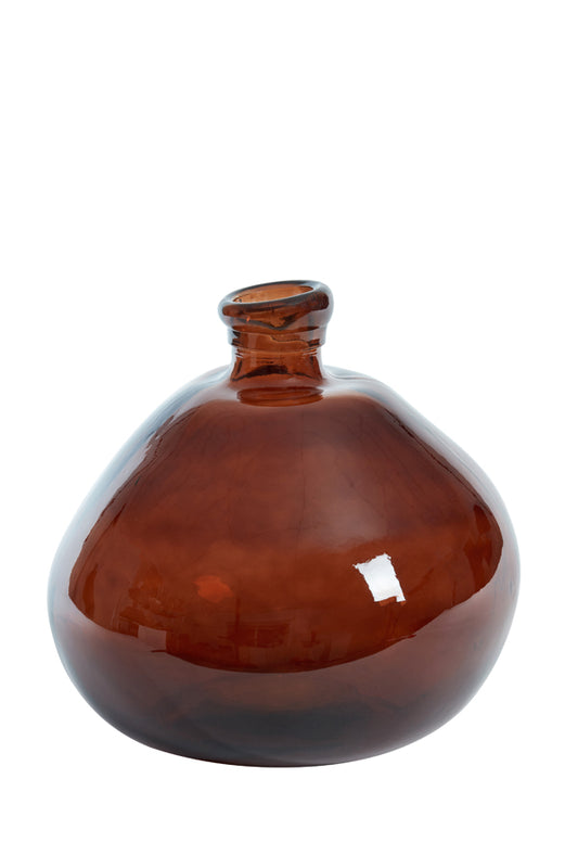 Brown Glass Bulbous Bottle Vase - Large