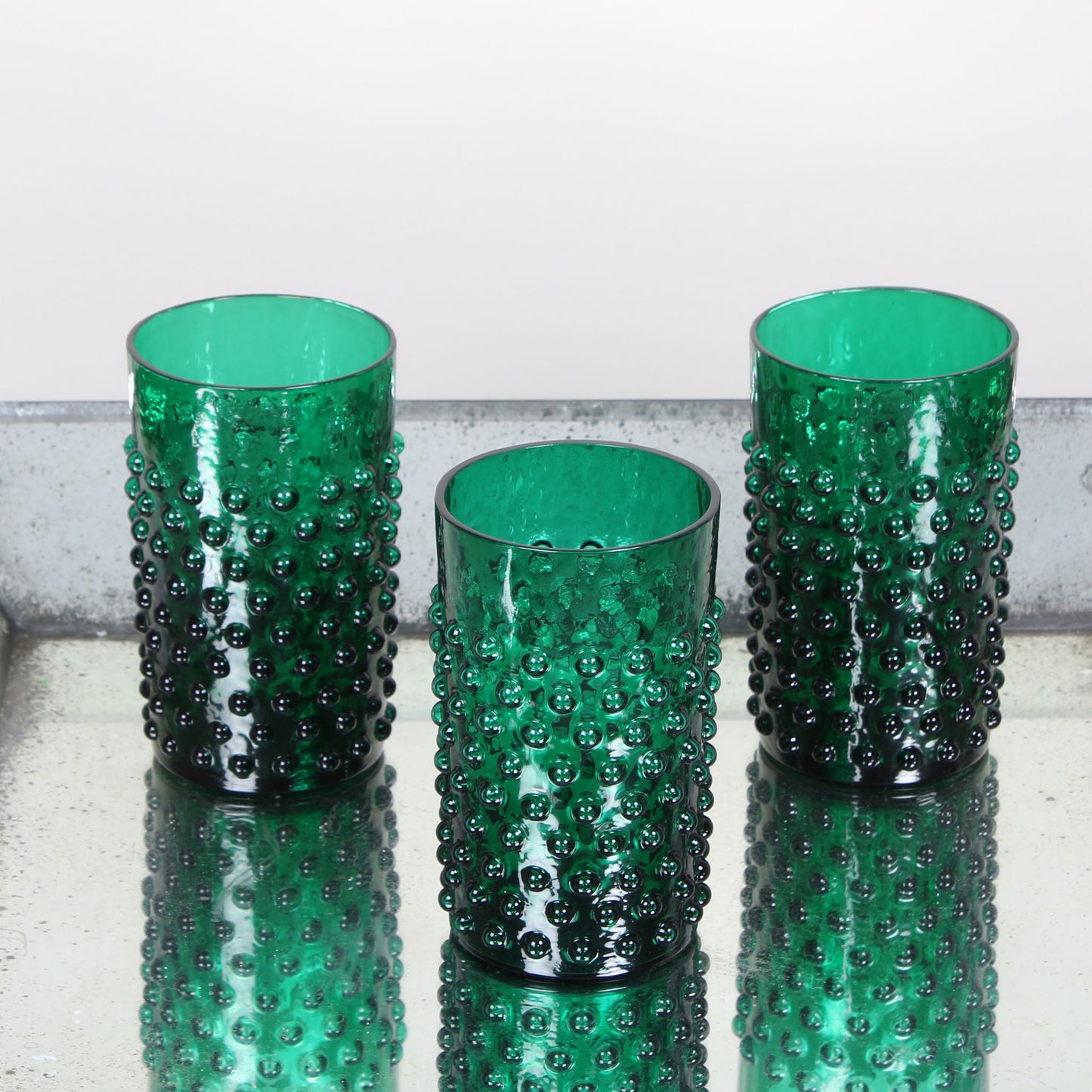 Emerald Crystal Hobnail Tumblers - Set of Two