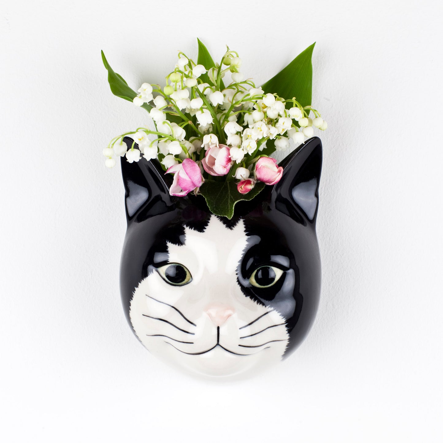 Barney Black & White Cat Wall Vase Small