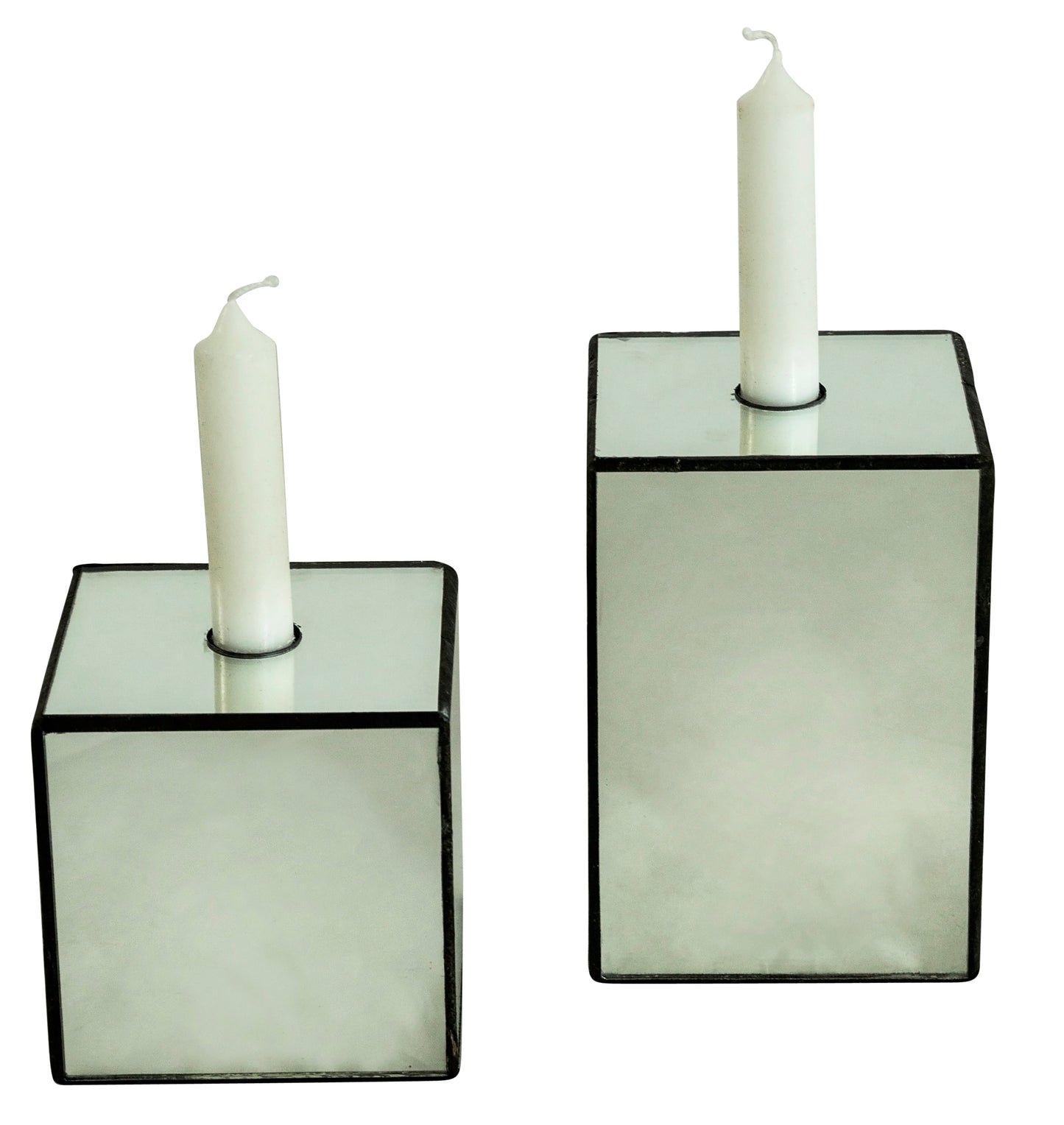 Antiqued Mirror Cube Candle Holder - Low