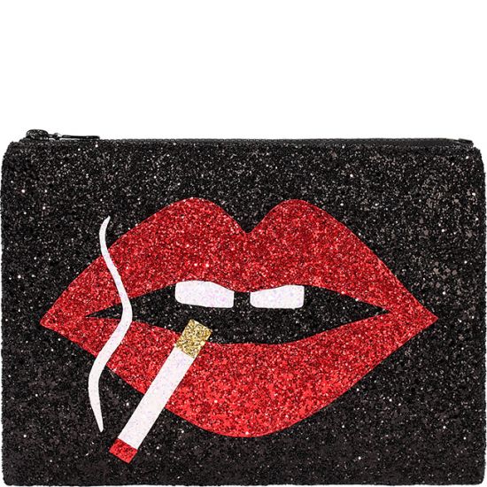 Smoking Lips Glitter Clutch Bag